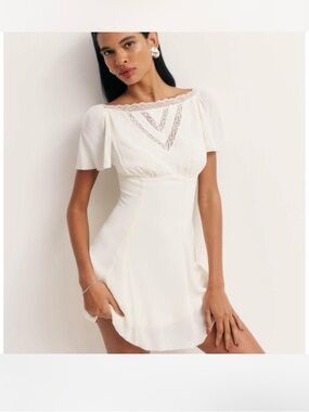 Reformation malena Ivory Lace-Trim Mini Dress